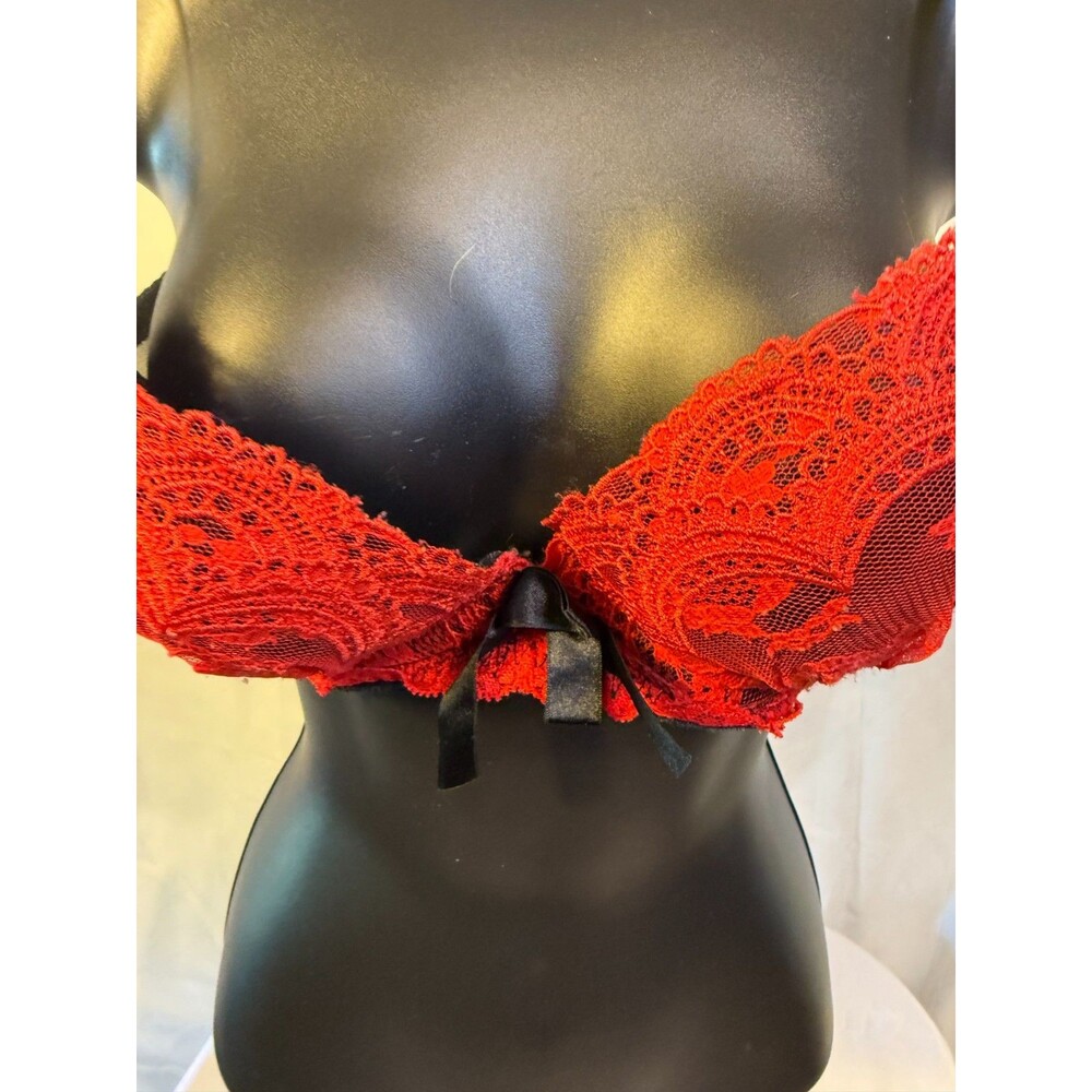 Red Black Sexy Padded Bra Aimer Fee C75 34C Lace Bows Lolita Hot Push Up